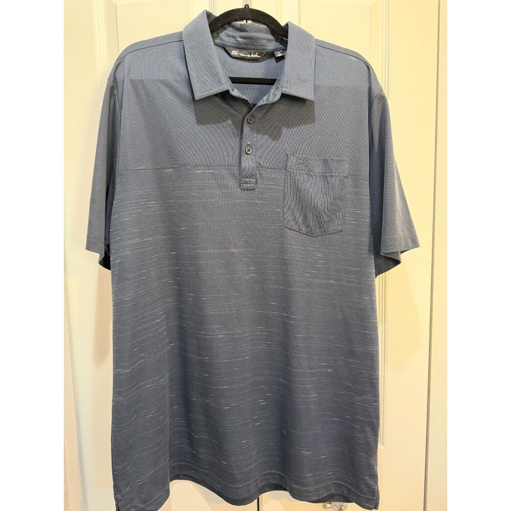 Travis Mathew Men's Navy and White Heathered Polo Size XXL